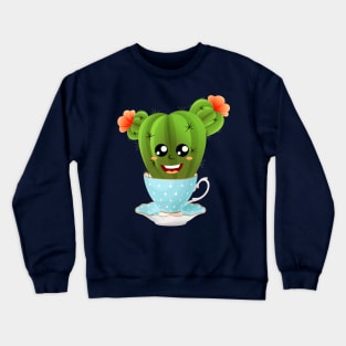 Happy cactus in a pretty tea cup Crewneck Sweatshirt